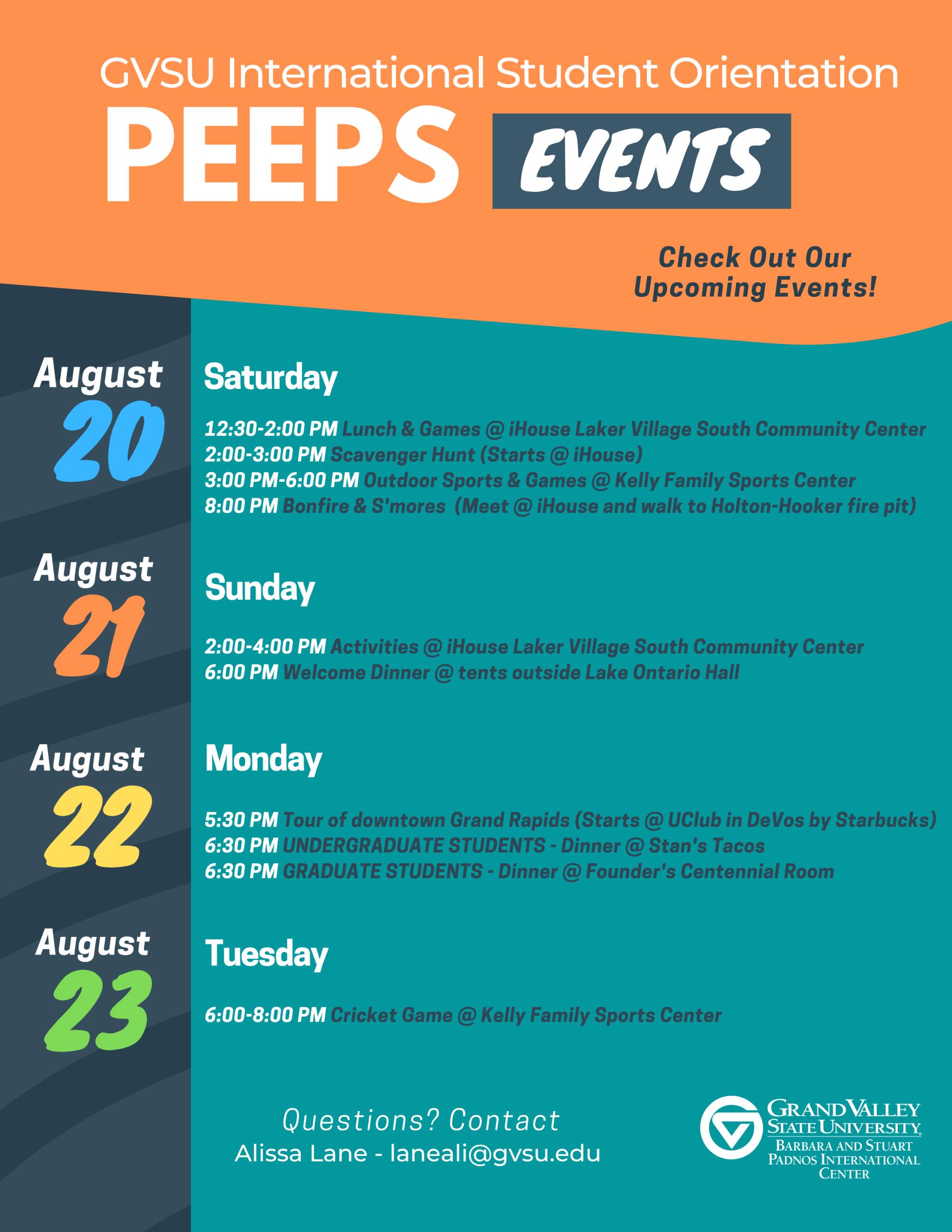 PEEPS Schedule. Click for .pdf version